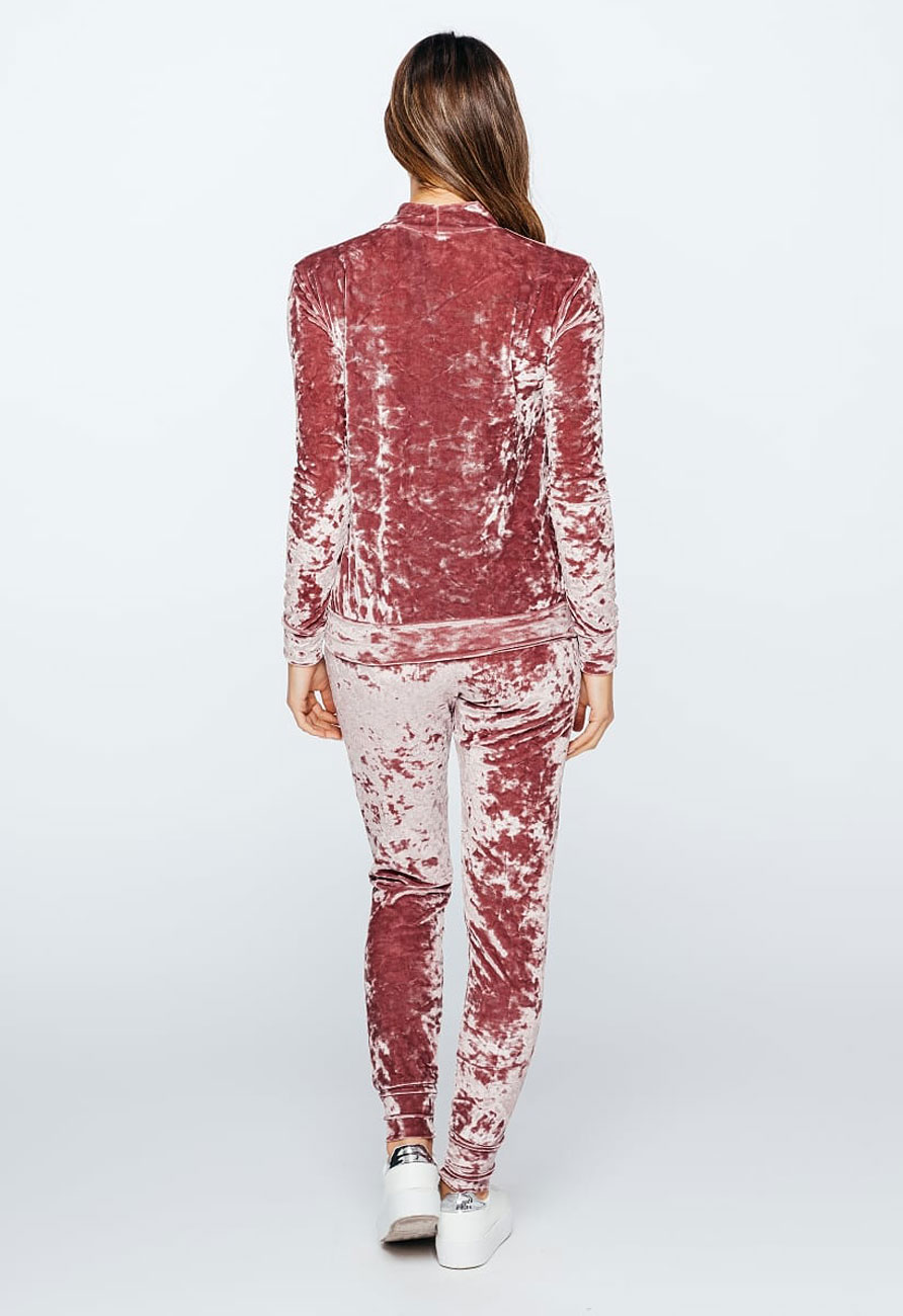 Crushed Velvet Loungewear Co Ord Set in Rose Pink | Miss Rebel